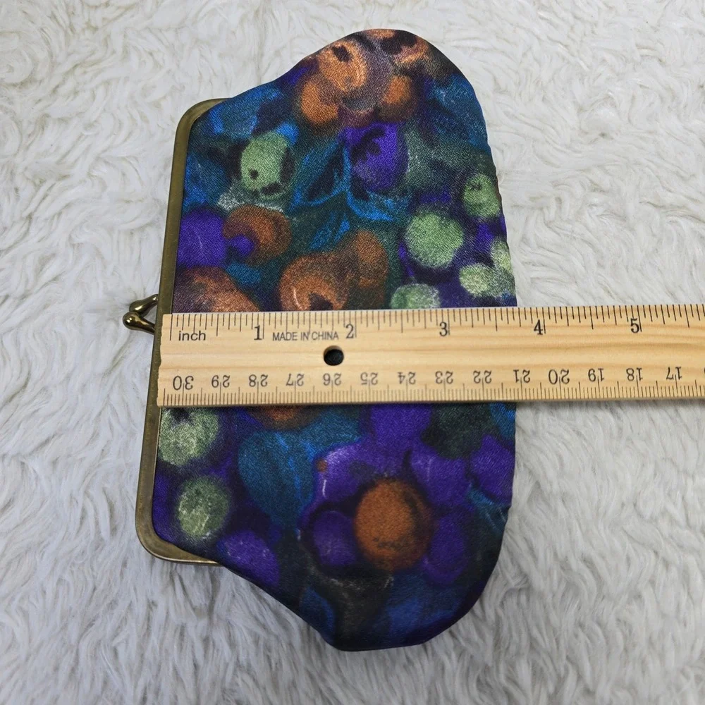 Vintage Celebrity NY Floral Pouch Set Clutch Multicolor‎ Kiss Lock Cosmetic Coin